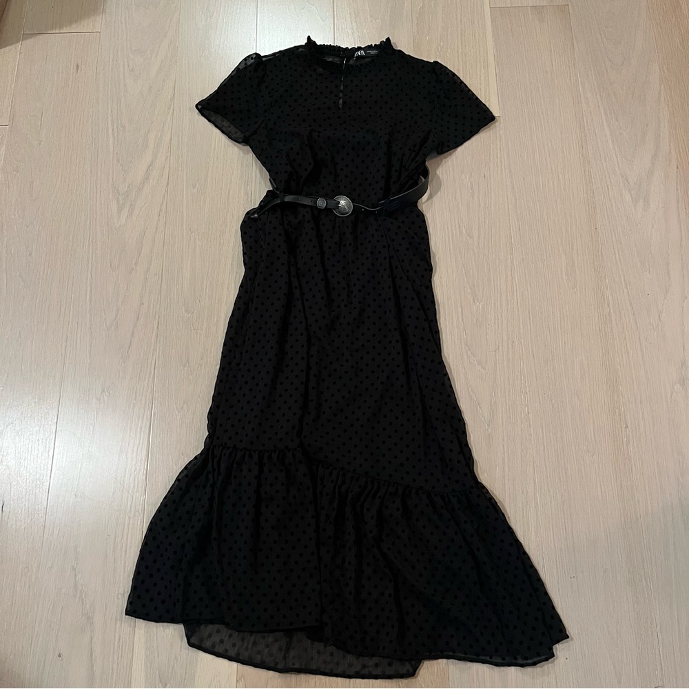 Polka Dot Midi Dress with Western Belt